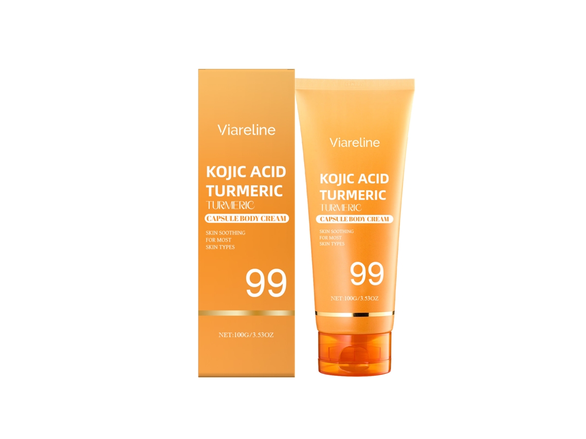 Loción corporal iluminadora con ácido kójico y cúrcuma.