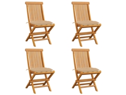 Sillas de jardín con cojines beige, 4 piezas, teca maciza, DKD Home Decor