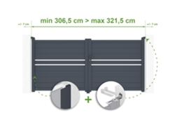 Puerta batiente ajustable, ancho 3 m, Cimone H.140cm, aluminio gris, Casanoov