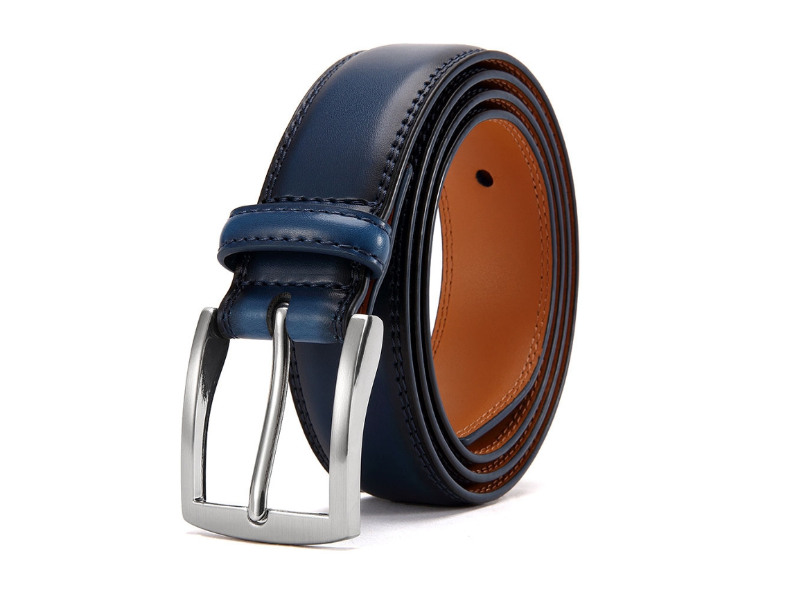 Cinturón de cuero genuino para hombre de Yuysan, informal, sencillo y versátil, 3,5 cm de ancho, 100 cm de largo, color azul marino.