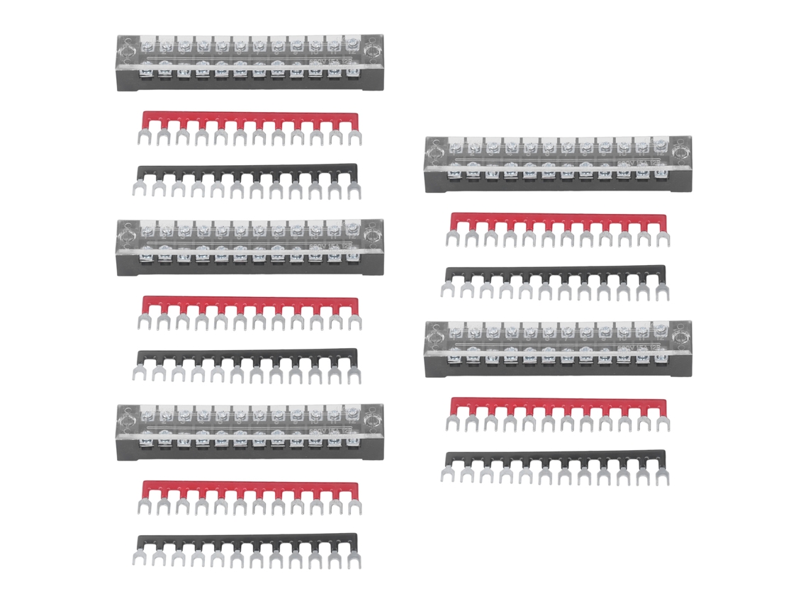 Juego de bloques de terminales de alimentación de 12 posiciones con cables puente, 5 unidades, 15 A, 600 V