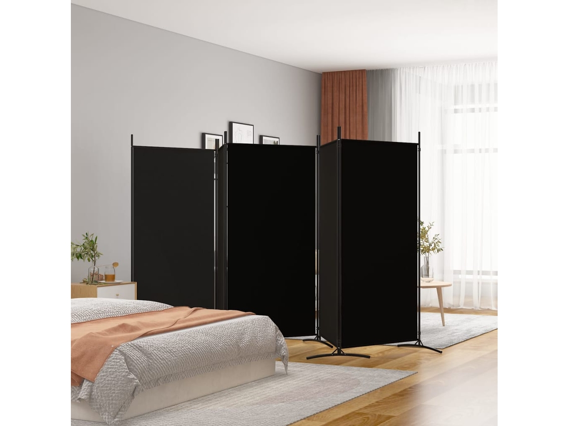 Separador de ambientes con 5 paneles, 433x180 cm, tela negra.