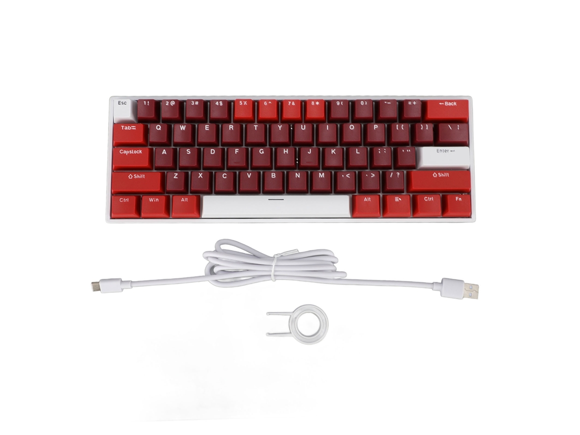 Teclado Mecânico 61 Teclas Switch Vermelho Layout 60% Usb C Fio Rgb Retroiluminado Design Ergonômico Para Escritório Lar