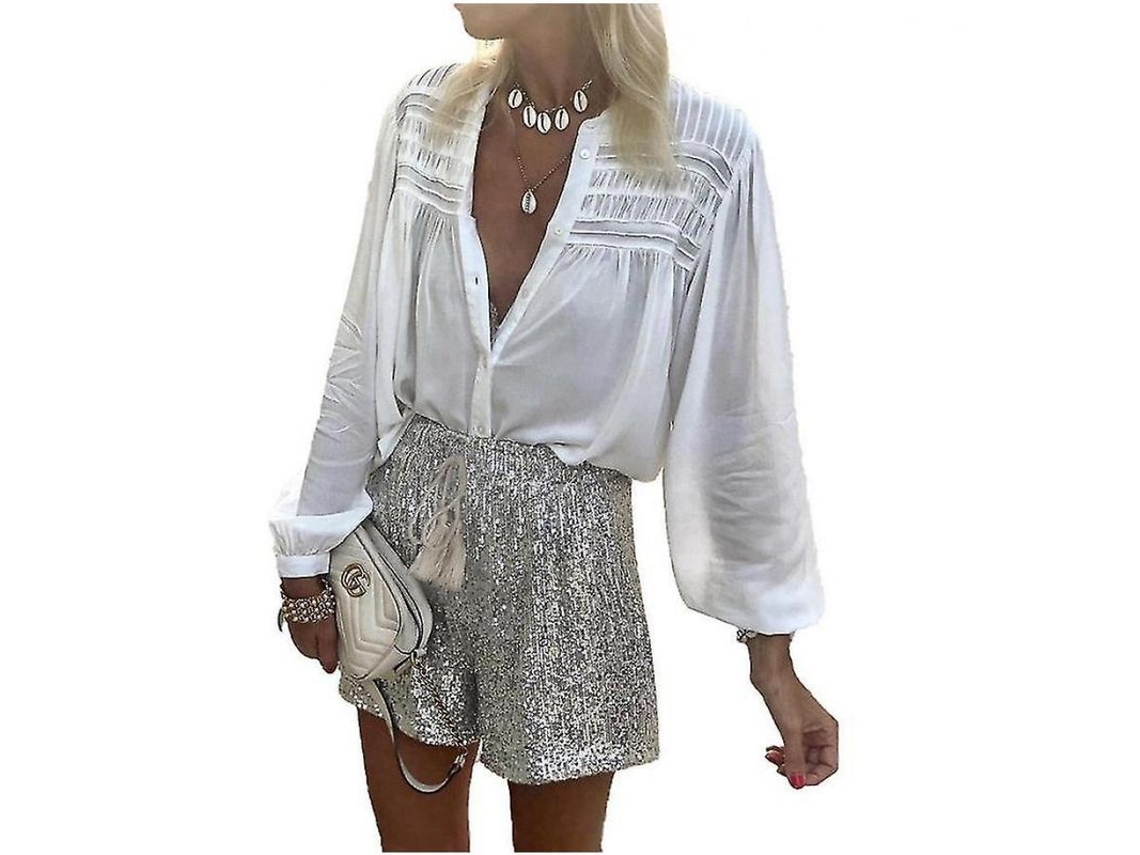 Shorts Casuales De Talle Alto Para Mujer Con Lentejuelas Brillantes Qvy
