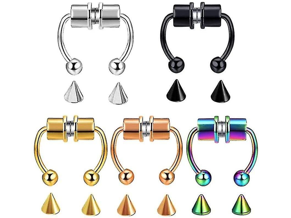 5 Aros De Nariz Falsos De Acero Inoxidable Magnético Pendientes De Herradura Para Mujer Y Hombre