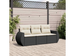 3 Pcs Conjunto Sofás De Jardím Com Almofadões Vime Pe Preto Dkd Home Decor