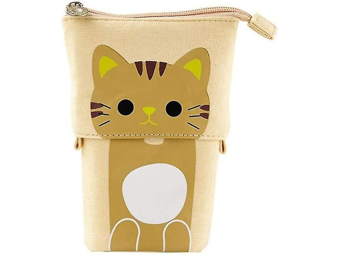 Estuche telescópico de lona con estampado de gato, estuche Gusshious (marrón)