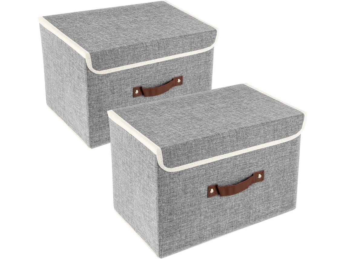 Caja de almacenamiento con tapa, caja de tela para guardar ropa, armario, 38 x 25 x 25 cm, paquete de 2, gris