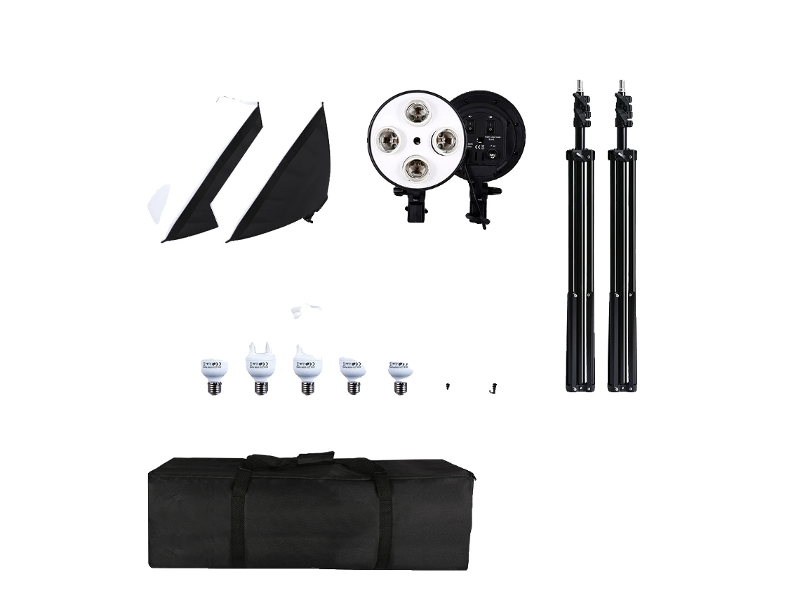 Kit de iluminación Softbox, tamaño 50x70 cm, incluye cuatro portalámparas, kit de 8 lámparas OEM de 45 W