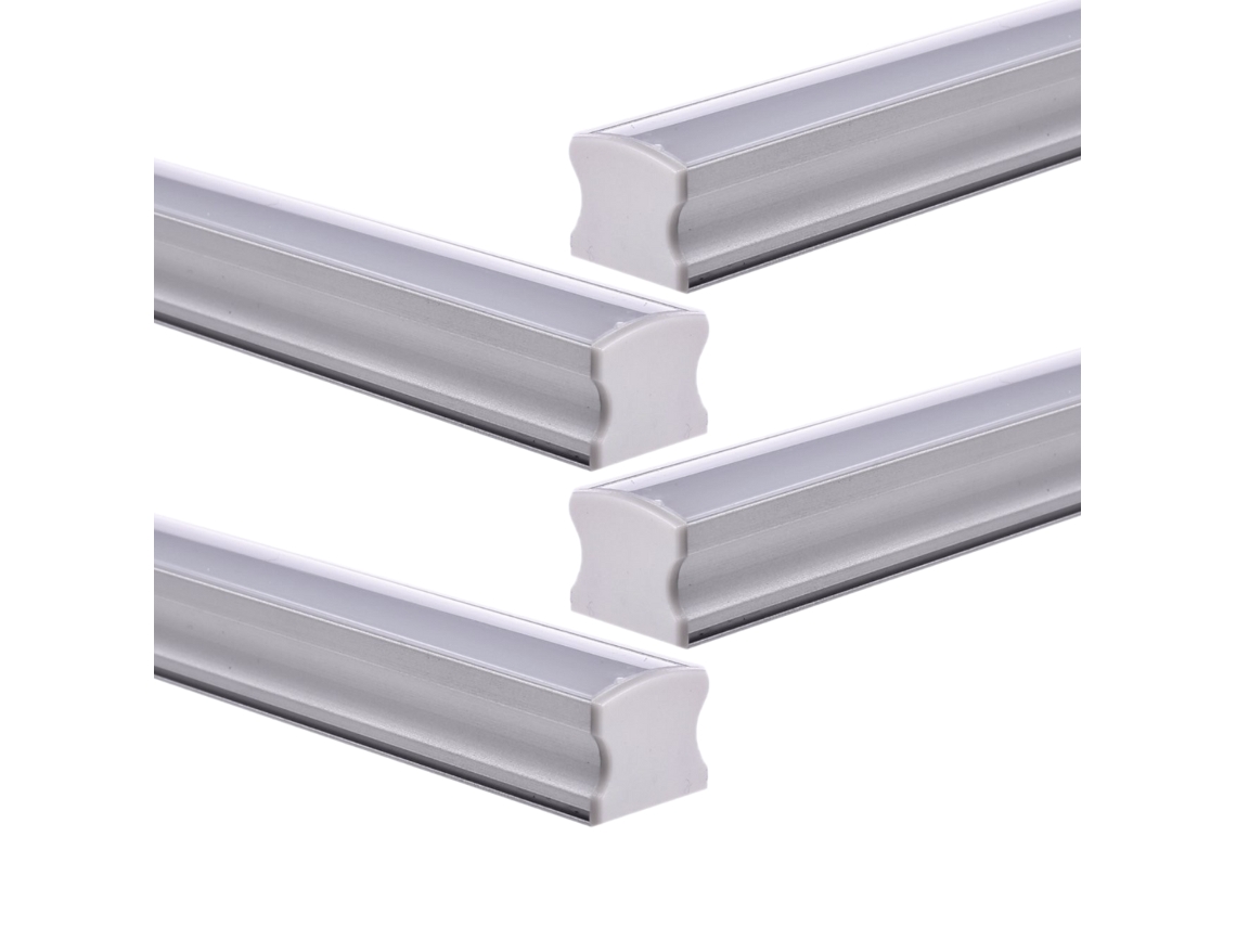 Pack x4 Perfil Aluminio Superficie 1m para Tira Led Con Tapa Traslúcida 16,8mm x 14,5mm JANDEI