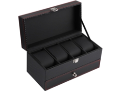 Caja De Cuero Negro Para Joyas Y Relojes Con Cojín Protector, Almacenamiento Compacto Para Anillos.