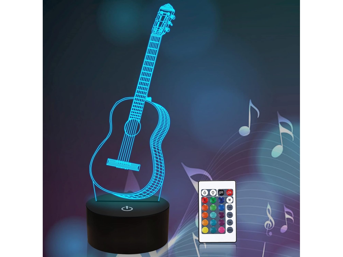 MEOIRUERY Luz Nocturna 3D Guitarra para Regalo, Lámpara de Ilusión 3D con Mando a Distancia y 16 Colores para Amantes de la Música