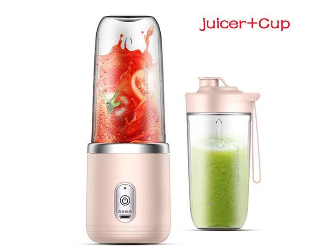Liquidificador Portátil Conversível em Shaker  400Ml Rosa 140 Watt 6 Lâminas