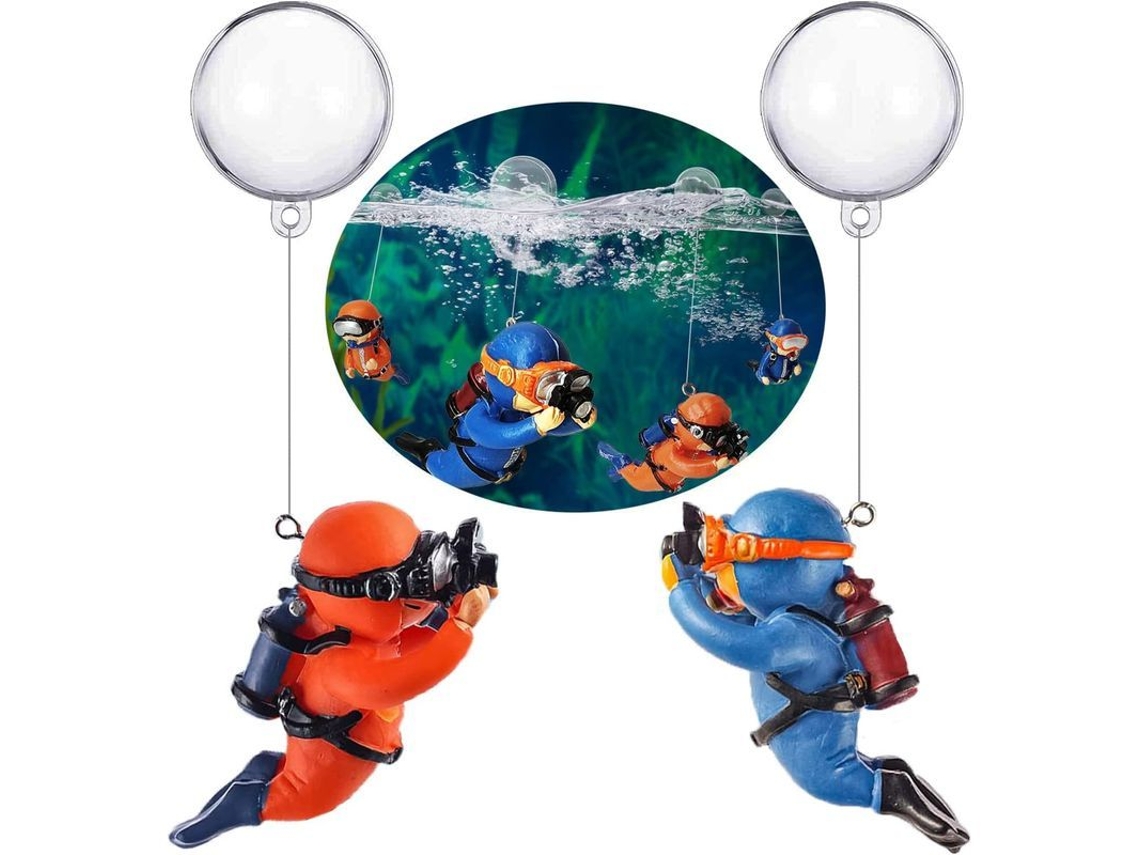 2026-adornos De Acuario, Adorno De Tanque De Peces Buzo Cartoony Lindo Flotante Con Cable Y Bola Naranja Azul