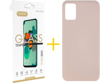 Kit Funda + Protector de Pantalla Samsung Galaxy A51 ACCETEL Silicona Líquida (Rosa Claro)