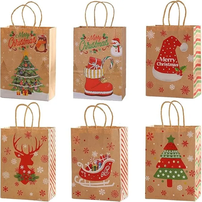 24 bolsas de papel kraft nuevas para regalos de Navidad (vayotoy)
