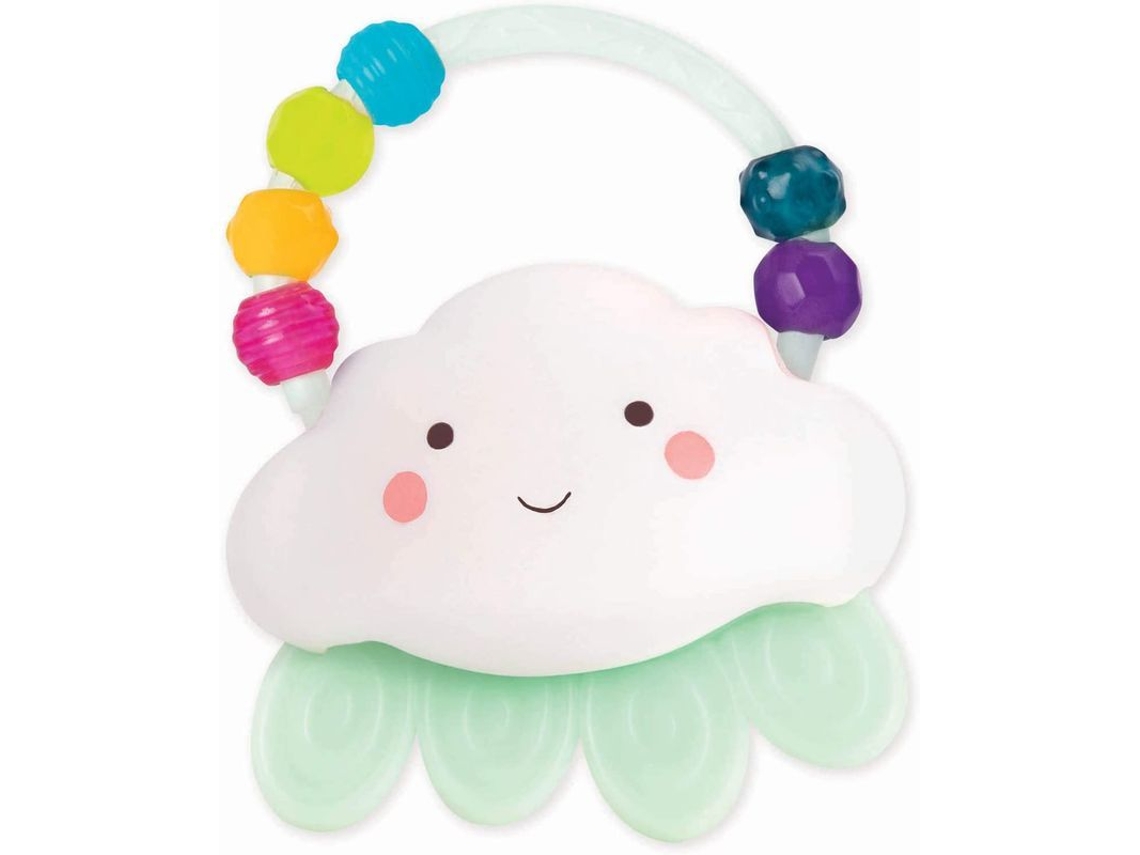 Juguete de confort para bebés: Sonajero con forma de nube que se ilumina, tiene música y mordedor texturizado.