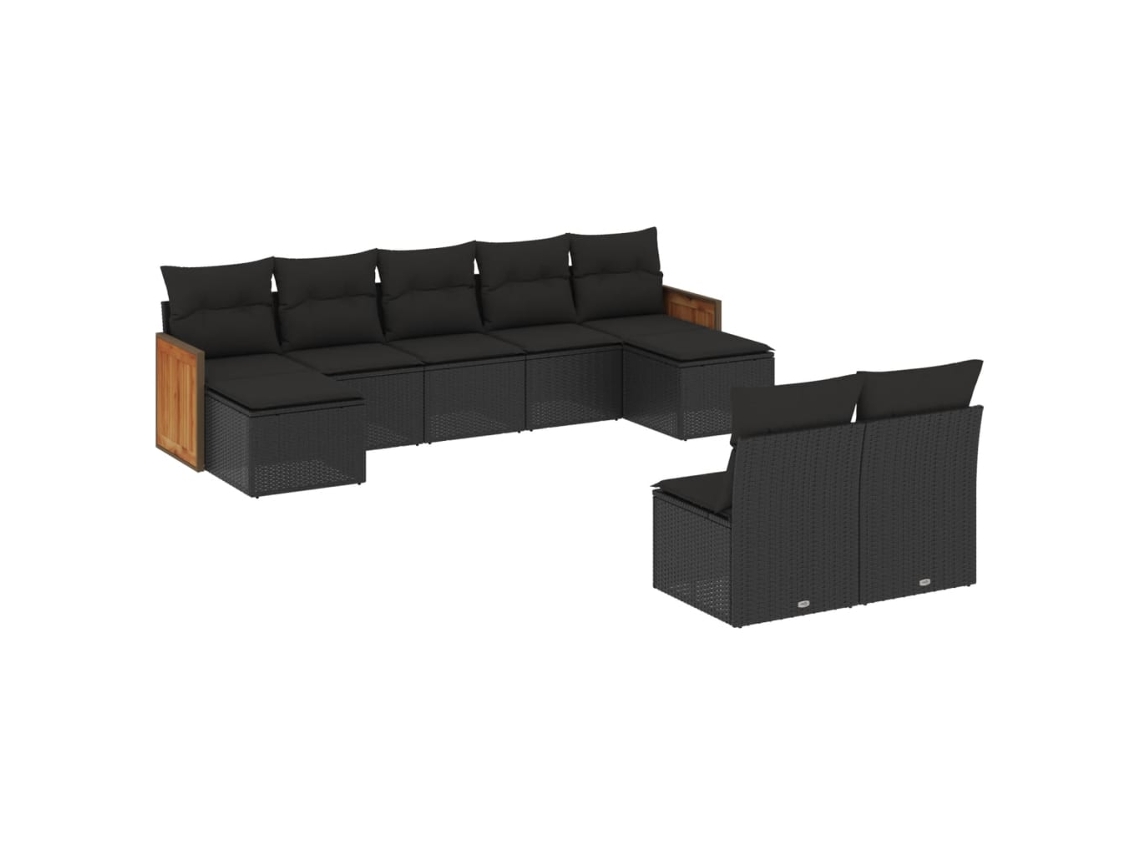 Conjunto 9 de sofás de jardín VIDAXL y cojines ratán sintético negro