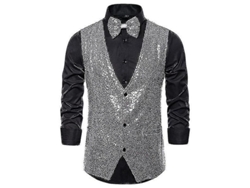 2026-chaleco De Lentejuelas Para Hombre Reluciente Con Corbata De Lazo Traje V-cuello Fiesta