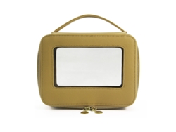 Bolso de maquillaje de viaje para mujer, de piel con ventanas transparentes y cremallera dorada NEVEANCE