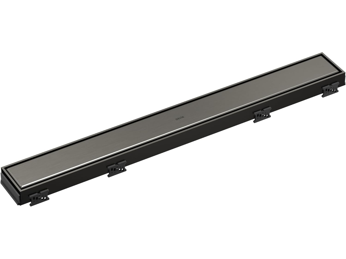 Desagüe lineal reversible para ducha de 61 cm en acero inoxidable negro.