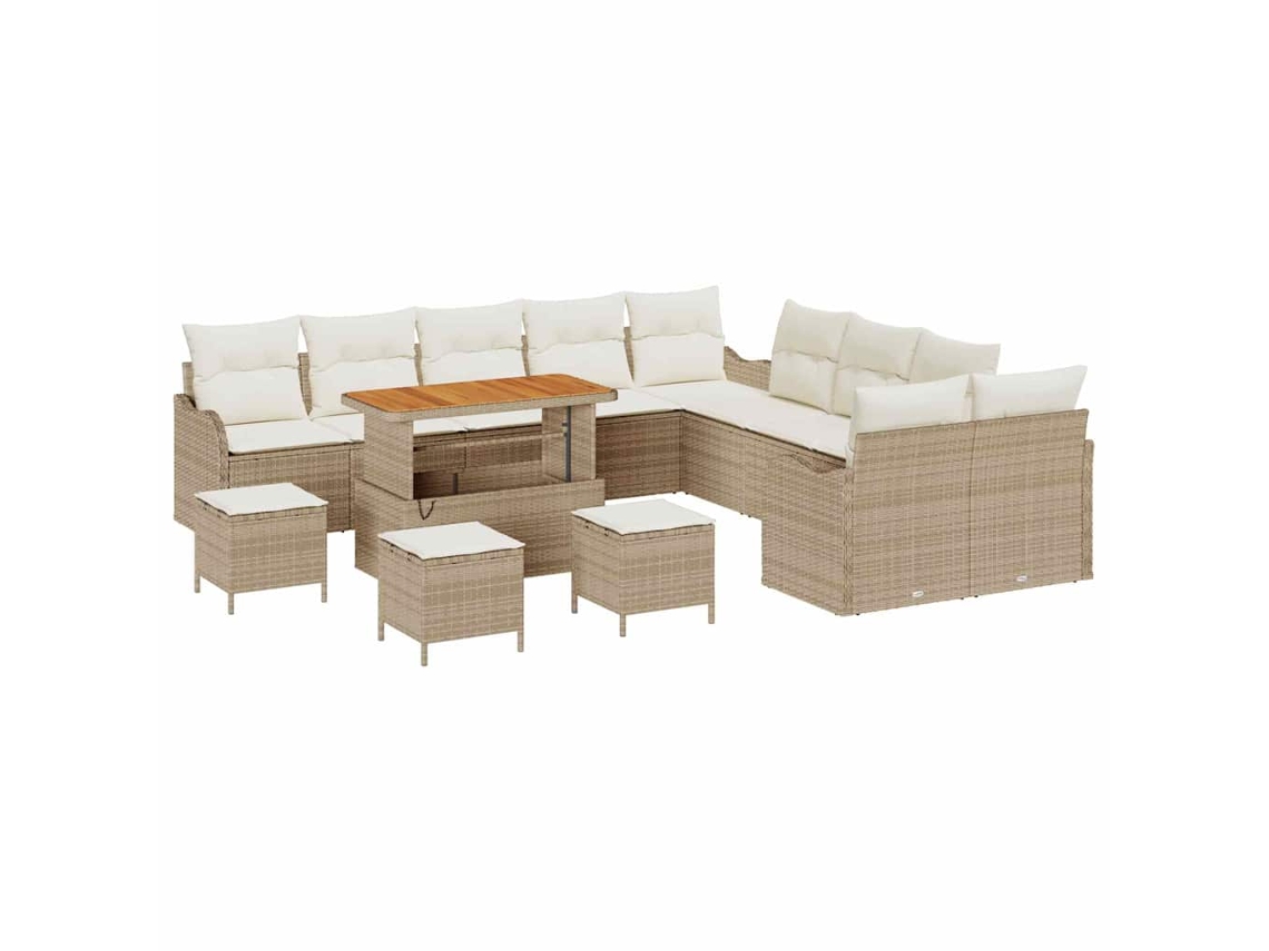 Maison Exclusive - Conjunto de sofás de jardín con cojines, 14 piezas, beige y crema