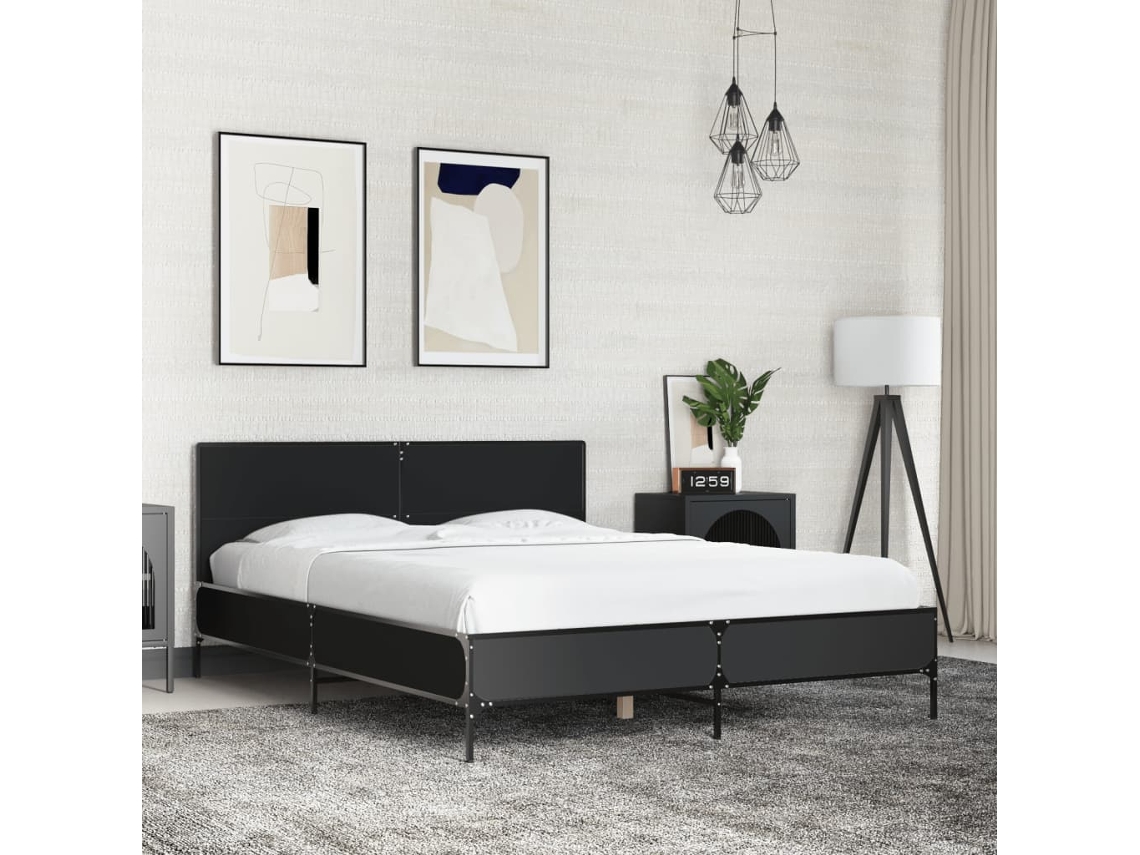 Estructura De Cama Madera De Ingeniería Y Metal Negro 140x190cm