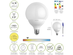 Bombilla led globo rosca e27. 16 watt. equivale a 130 watt. 1901 lumenes. luz cálida (2700  k.)