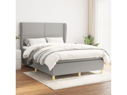 Cama Box Spring Con Colchón Tela Gris Claro 140x190 Cm