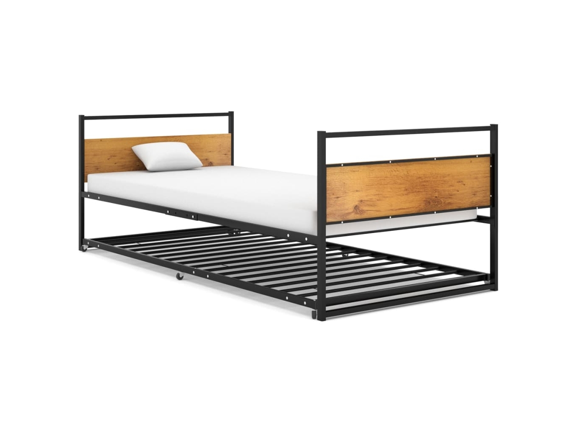 Estructura De Cama Extraíble Sin Colchón Metal Negro 90x200 Cm