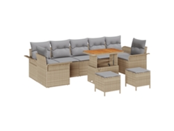 Conjunto 10 De Sofá De Jardín Vidaxl Con Cojines Beige Poliratán Acacia