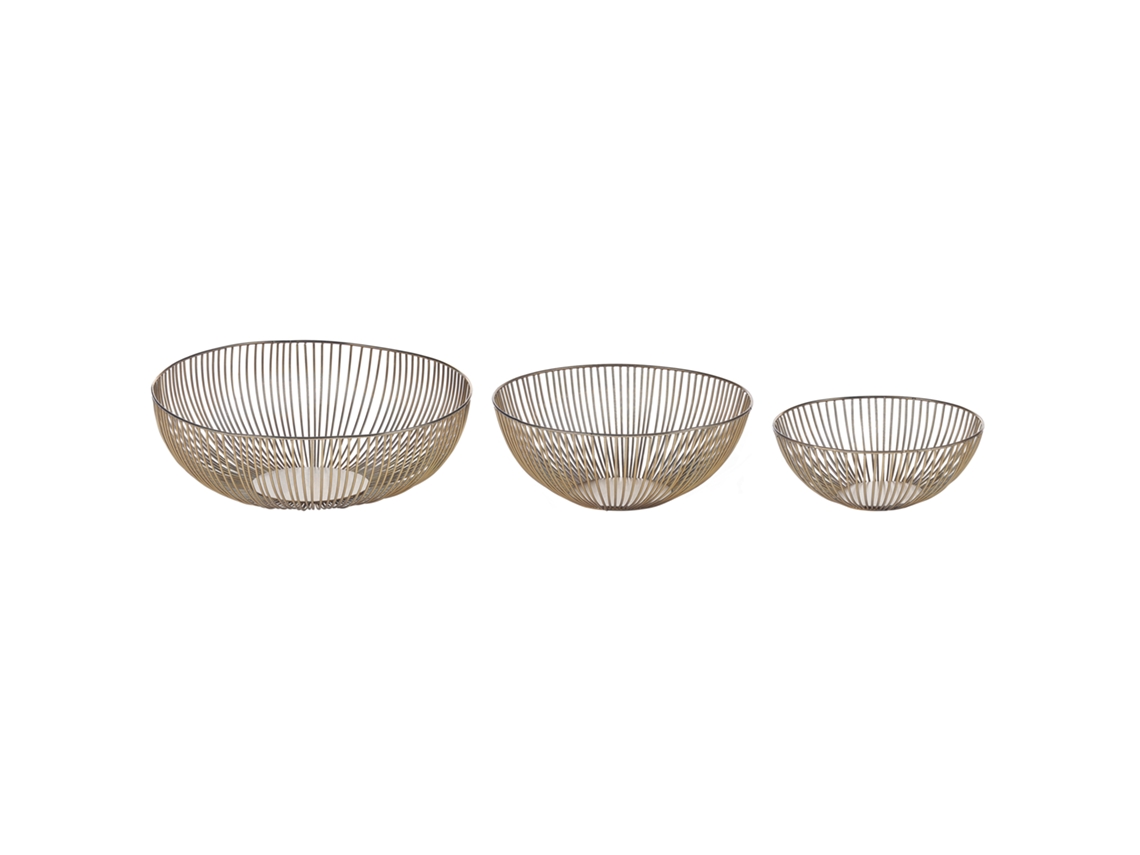 Conjunto De 3 Taças Decorativas Garut Metal Dourado
