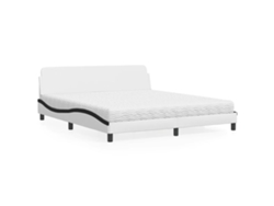 Cama Con Colchón Cuero Sintético Blanco Y Negro 180x200 Cm