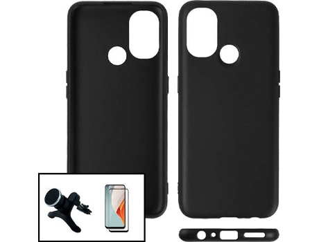 Carcasa + Protector Cristal Templado + Soporte OnePlus Nord N100 PHONECARE Silicona Líquida Negro