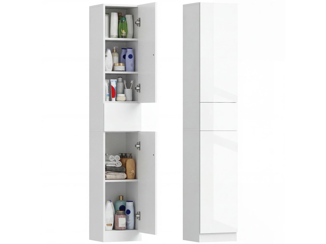 Columna de baño con 1 cajón y 5 estantes (30x28x170 cm) Blanca PMM