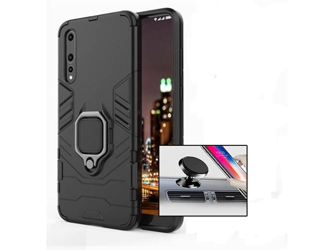 Kit Carcasa y Soporte Magnetico Auto Huawei P20 Pro Military Defender Negro