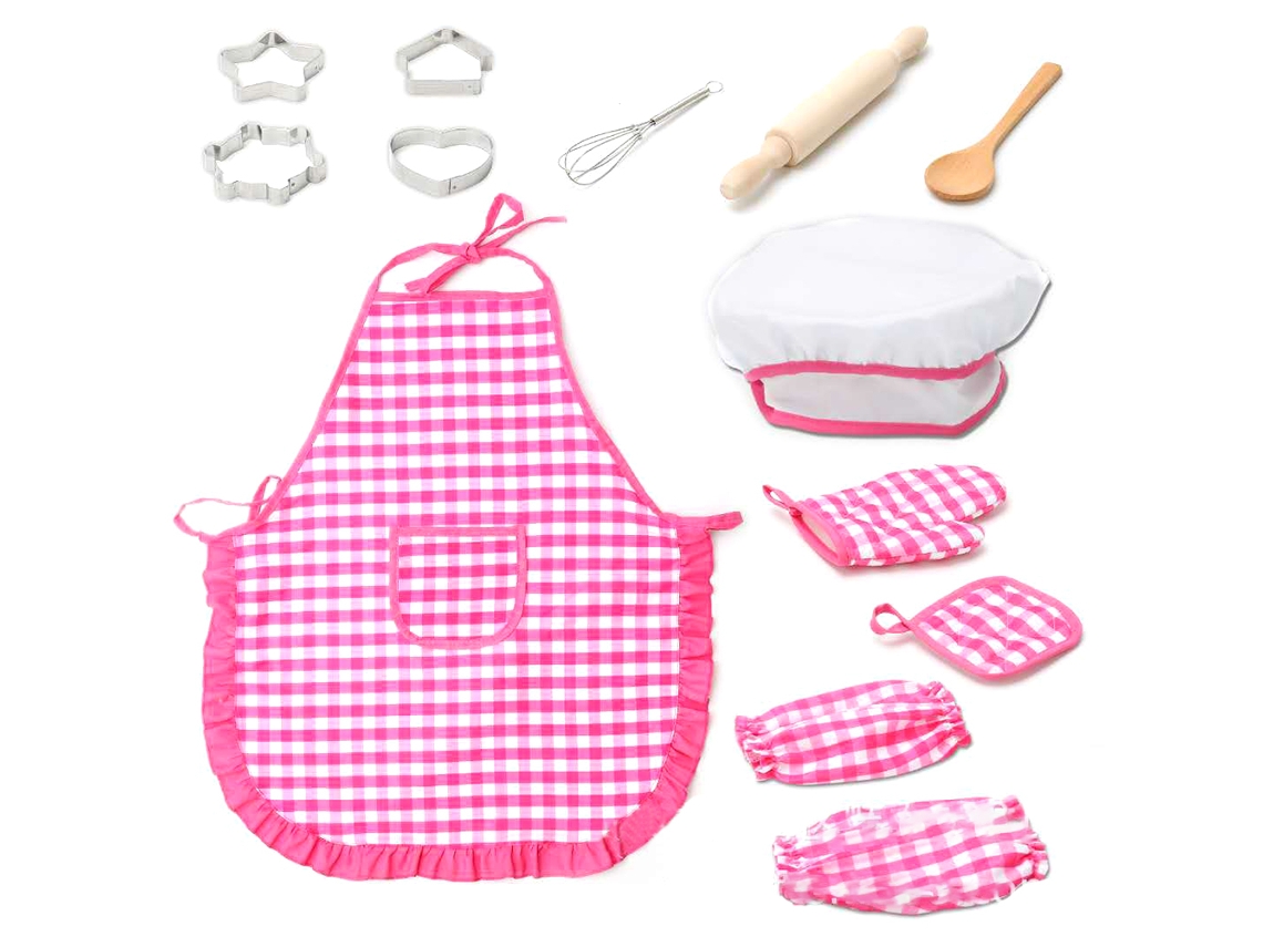 Ats-13pcs Set De Chef Para Niños Juguete De Cocina Con Delantal Impermeable Guante De Horno Batsidor Regalo Para Niñas
