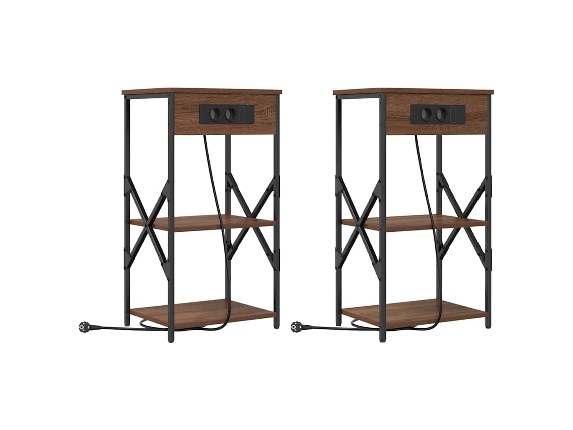 Maison Exclusive - Armario De Noche Con Estante 2 Pcs Roble Marrón 41 X 31 X 76 Cm