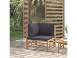 Sofá esquinero de bambú para jardín con cojines gris oscuro, Dkd Home Decor