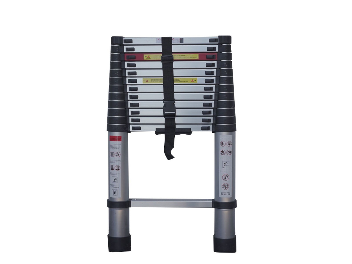 Escalera telescópica de 3,8 m, de aleación de aluminio, retráctil con patas antideslizantes, multifuncional para autocaravanas o trabajos al aire libre.