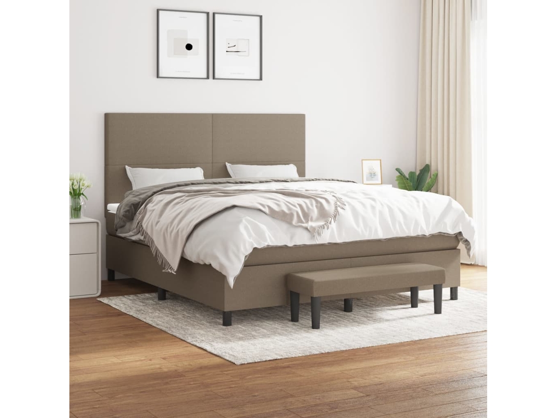 Cama Box Spring Con Colchón Tela Gris Taupe 160x200 Cm