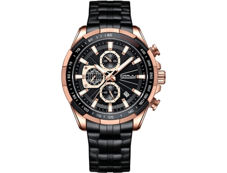 VEANXIN Reloj de pulsera resistente al agua con cronógrafo automático y fecha de acero inoxidable para hombre-Rosa negra dorada