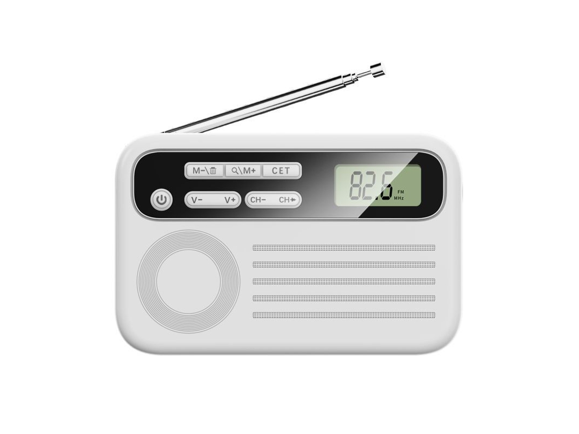 Radio portátil DSP, banda de 50-108 MHz, pantalla LCD, conector para auriculares de 3,5 mm, recargable. Mdug (blanco)