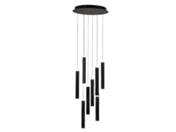 Lámpara colgante circular Fabas Luce Prado con 8 bombillas LED regulables de 52 W, rosetón redondo en negro mate