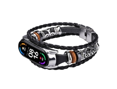Correa de PU estilo étnico retro para Xiaomi Mi Band 5/6 - negro/plata