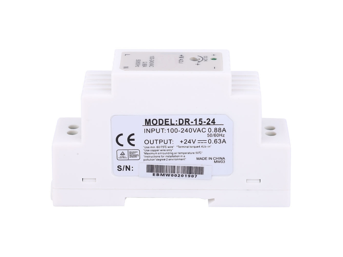 Fuente de alimentación conmutada para carril DIN DR-15-24 de 15 W, 24 V y 0,63 A