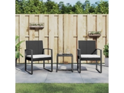 Conjunto de comedor de jardín de 3 piezas DKD Home Decor con cojines de mimbre PP negros