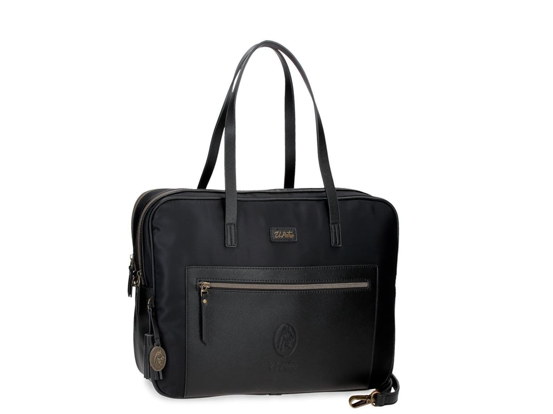 Bolso para portátil El Potro de poliéster negro con detalles de piel sintética.