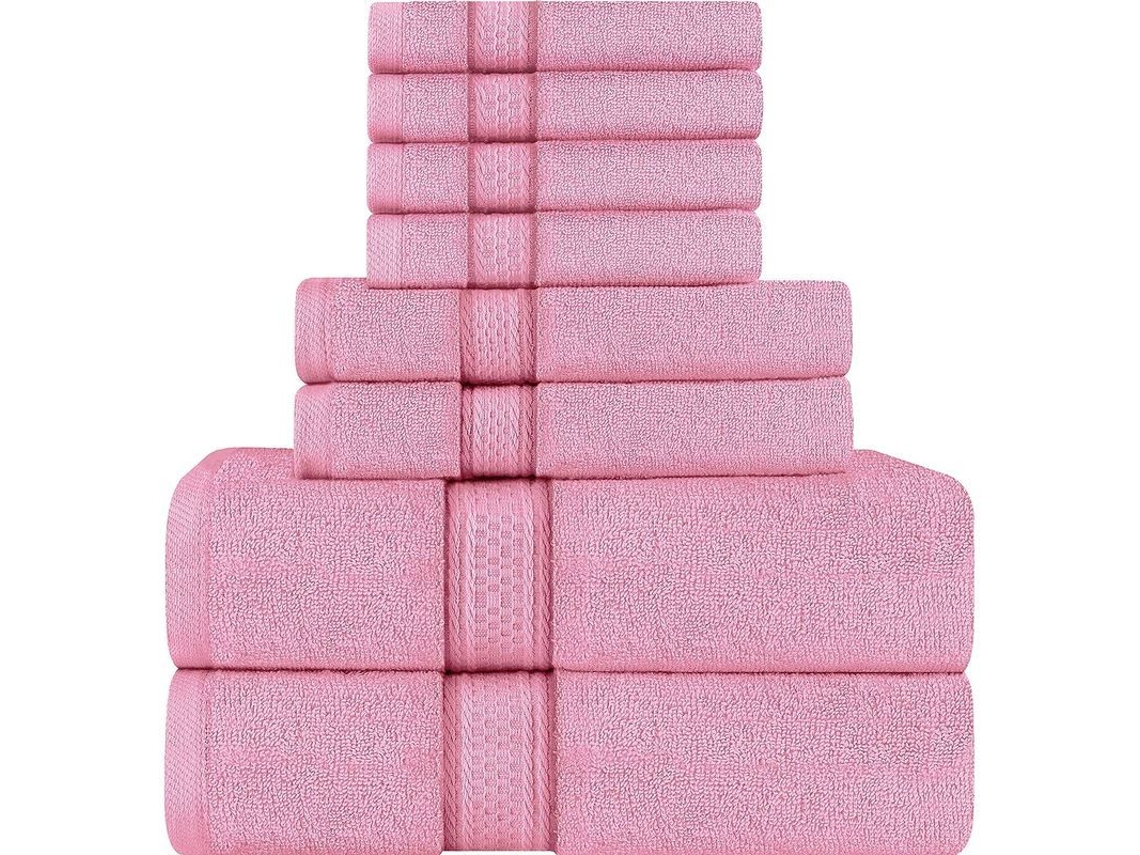 2026-41365-set De Toallas Rosas, 2 Toallas De Baño, 2 Toallas De Mano Y 4 Toallitas, 600 Gsm Algodón Anulador Absorbente Para Baño