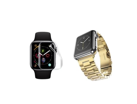 Kit De Correa De Acero Para Herramientas Película De Hidrogel Para Apple Watch Series 9 Aluminio 41Mm Dorado / Transparente